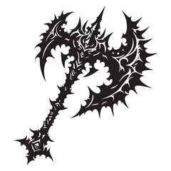 Fierce Demonic Axe silhouette, sharp edges and fiery presence &ndash; Demonic Axe illustration &ndash; Minimalist Demonic Axe vector &ndash; Weapon silhouette

