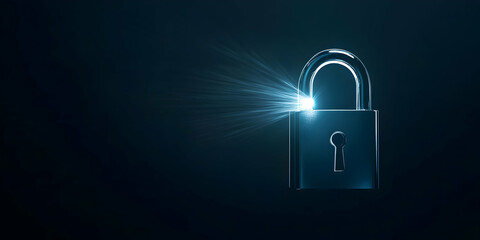 Secure Lock with Bright Light Beam on Dark Background