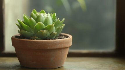 One artichoke plant in early stages, planted in a clay pot, photographed in natural light.