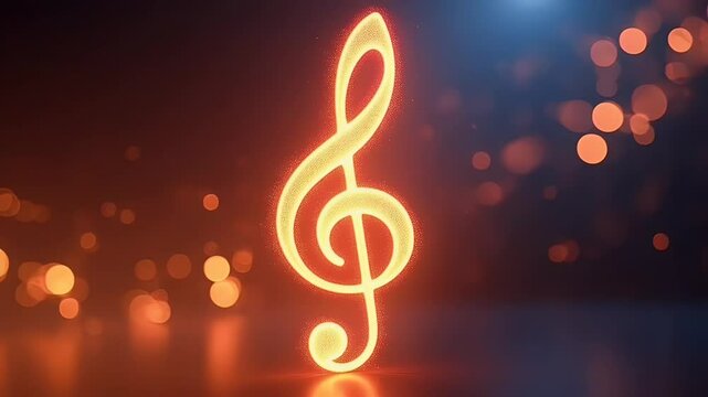 Glowing treble clef on dark background
