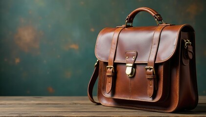 Brown leather satchel, worn texture, flap closure, leather bag, travel bag, brown