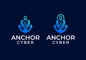 technology anchor and shield logo vector