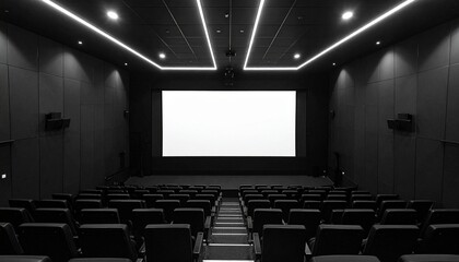 Fototapeta premium Cinema Projection Screen Mockup - Background for Application Presentation - Template for Movie Screen - Wide Screen in Theathers - White Screen for Product, Interface Design - App, Web, UI Design