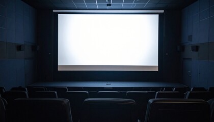 Fototapeta premium Cinema Projection Screen Mockup - Background for Application Presentation - Template for Movie Screen - Wide Screen in Theathers - White Screen for Product, Interface Design - App, Web, UI Design
