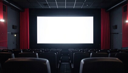 Fototapeta premium Cinema Projection Screen Mockup - Background for Application Presentation - Template for Movie Screen - Wide Screen in Theathers - White Screen for Product, Interface Design - App, Web, UI Design