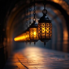 Hanging lanterns light tunnel path