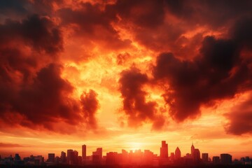 Fototapeta premium City silhouette under fiery sunset sky