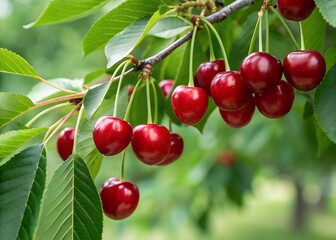 Fresh cherries on a branch
