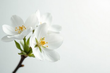 Obraz premium Delicate white blossom against pure white backdrop, fragile, closeup, subtle