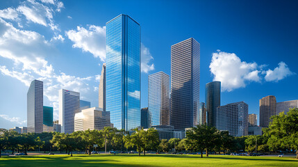 Fototapeta premium Modern business architecture highlighted against a bright background, perfect for enhancing the visual impact of your PowerPoint presentations.