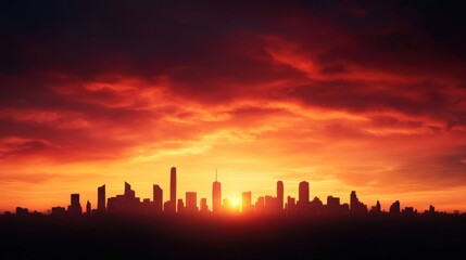 City skyline at sunset