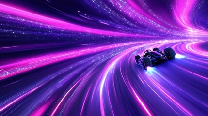 Futuristic Race Car Speeding Through a Neon Galaxy