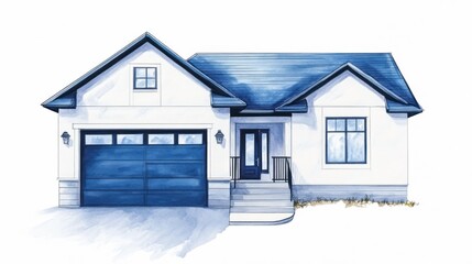 Modern house architectural watercolor illustration