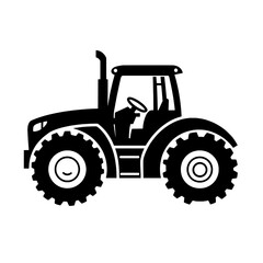 Bold tractor icon in silhouette with visible exhaust and large wheels indicating power and utility