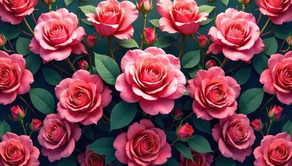 Obraz premium Intricate blooming roses in repeating pattern , art, classic, summer