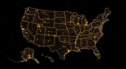Sparkling Lights of America: A Nighttime Map - A captivating depicting the United States at night, illuminated by countless shining lights. Symbolizing progress, connection, energy, opportunity