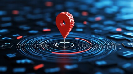 Red location pin on digital interface technology concept