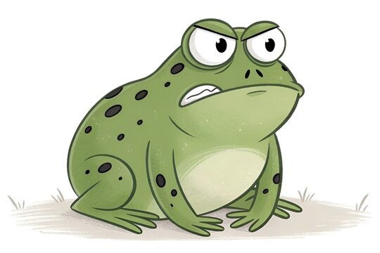 Angry Green Cartoon Frog Illustration on White Background