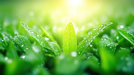 Green leaves dew drops sunlight nature photography