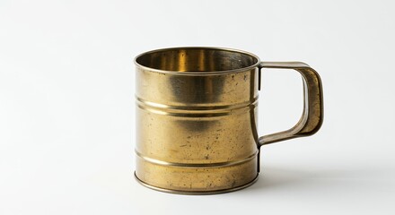 Brass measuring cup on white background