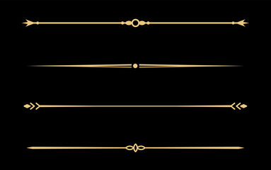 Set of Vintage decorative golden lines. text dividers. Gold line border. Lines separators, Borders, Vintage dividers, Underline elements. Vector illustration