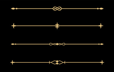 Set of Vintage decorative golden lines. text dividers. Gold line border. Lines separators, Borders, Vintage dividers, Underline elements. Vector illustration