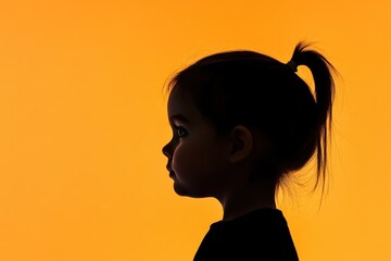 Girl profile against orange backdrop