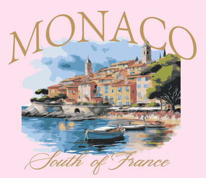 Monaco Europe scenery modern abstract postcards citrus cute  trending Script Slogan Graphic Positano Amalfi  trending Tee t-shirt logo slogan graphic artwork typography tote badge emblem sketch