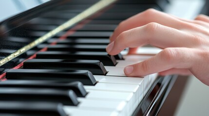 Obraz premium Close-up of Fingers Gently Playing Piano Keys in a Musical Setting