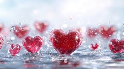 Obraz premium Red Hearts Splashing in Water: A Romantic Valentine's Day Image