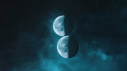 Naklejka premium Two moons in cloudy sky