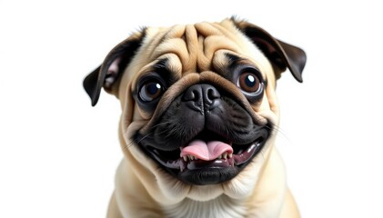 Obraz premium Playful pug, isolated against pure white backdrop, puppy, pets, dog face