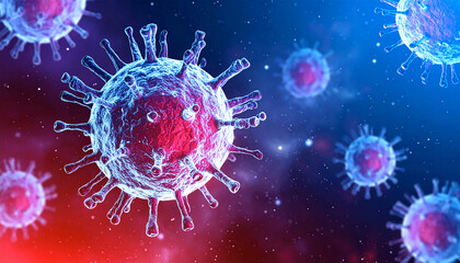Abstract microscopic virus or bacteria. Microbiology and biology. 3D render. Scientific background