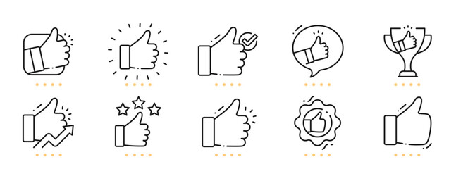 Thumb up related line icons. Editable stroke