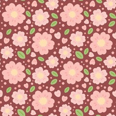 Cherry blossom pattern on red background