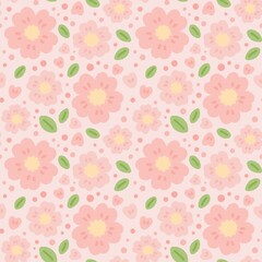 Fototapeta premium Cherry blossom pattern on pink background