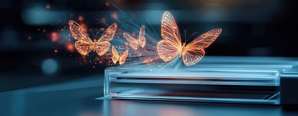 Printer color futuristic for high-tech digital printing, advanced printer color futuristic for vibrant ink technology, Minimalistic design with glowing butterflies.