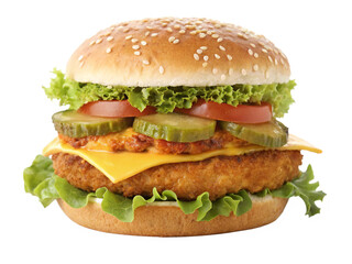 Delicious Juicy Burger Isolated &ndash; High-Resolution Fast Food Image