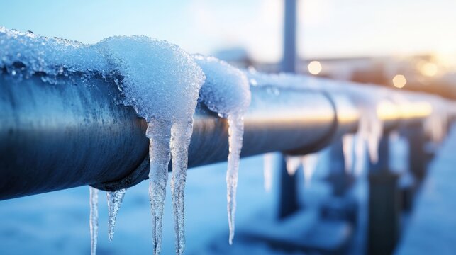 Icy pipeline on cold day