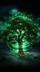 Mystical Tree Illuminated by Enchanted Lights in a Dreamlike Landscape Setting