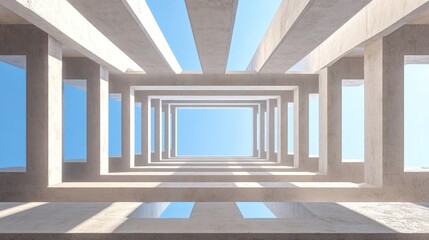 Obraz premium Abstract Concrete Structure, Minimalist Architecture, Skylight Design, Modern Building, Geometric Patterns, Architectural Photography