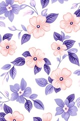 Delicate pink and purple floral pattern on white background