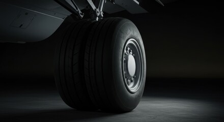 Close-up of Main Landing Wheel Tread at Low Angle with Strong Lighting