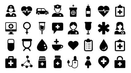 Healthcare icon set featuring various nurse and IV drip symbols designed for easy integration into healthcare-related projects with editable strokes for flexibility
