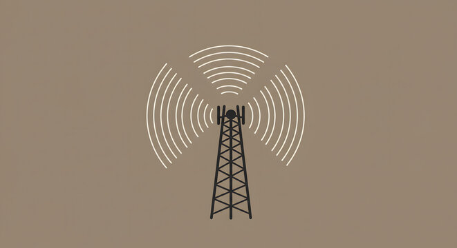 Vector illustration of a radio tower emitting signal waves, ideal for telecommunications, broadcasting, internet, or signal transmission concepts

