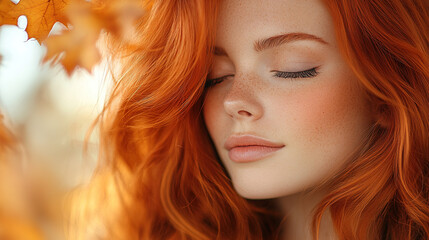 Serene Redhead with Autumn Leaves