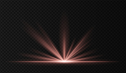 Orange radial spotlight with transparent rays on dark background. Glowing light burst from ground level, ideal for theater scenes, stage lighting, or product highlights.