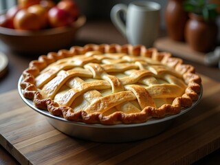Baked pie with flaky pastry crust