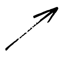 手書きの矢印。一直線。線画のカーソル。ベクターイラスト。