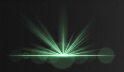 Warm green radial light burst with soft particles. Ground-level glow perfect for cinematic openings, sunset effects, or magical intros.